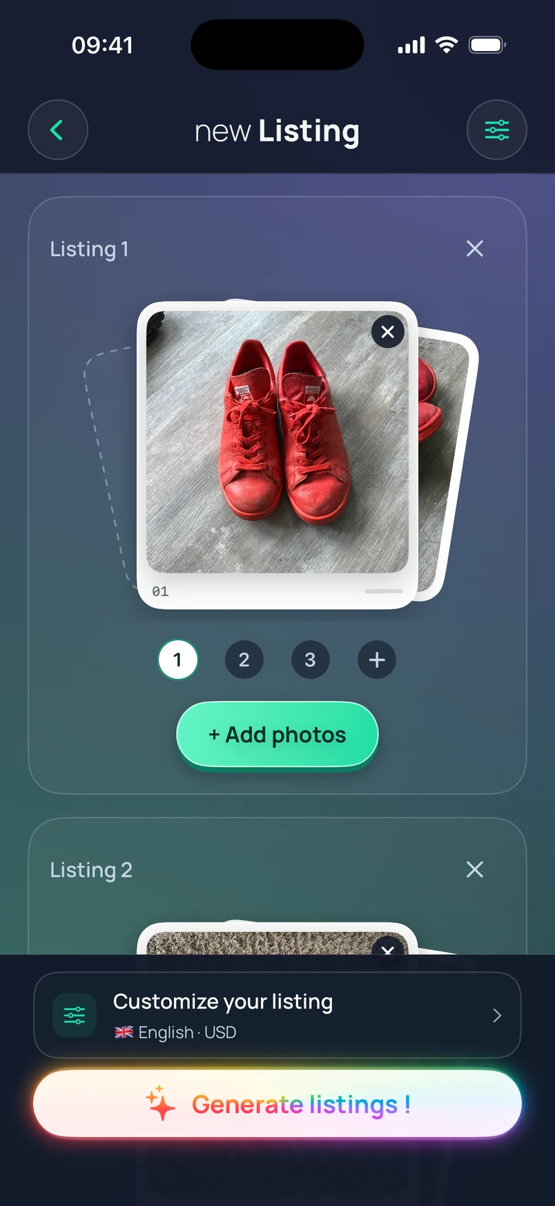 Batch composer with photo groups for trainers, a denim shirt and a lamp