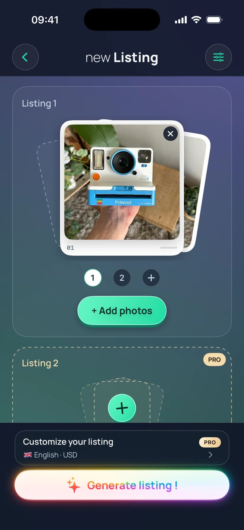 Polaroid photos added to the listing composer