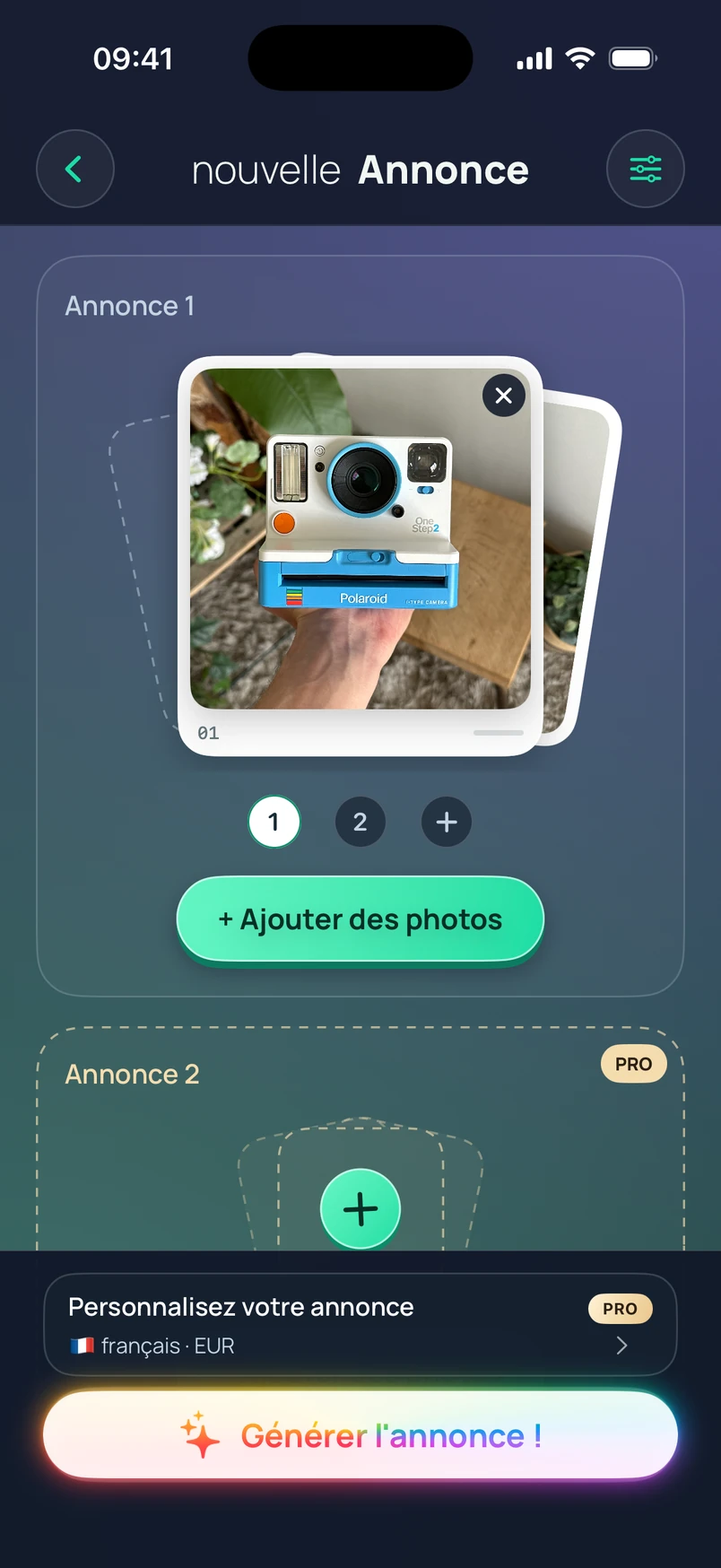 Photos du Polaroid ajoutées à la création d’annonce